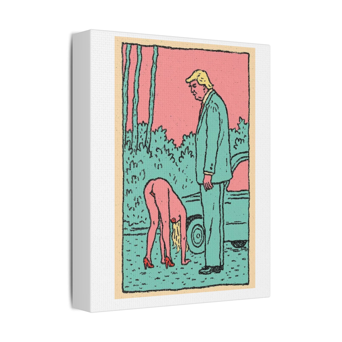Donald Trump, Cartoon Pop Art Print on Satin Canvas, Stretched