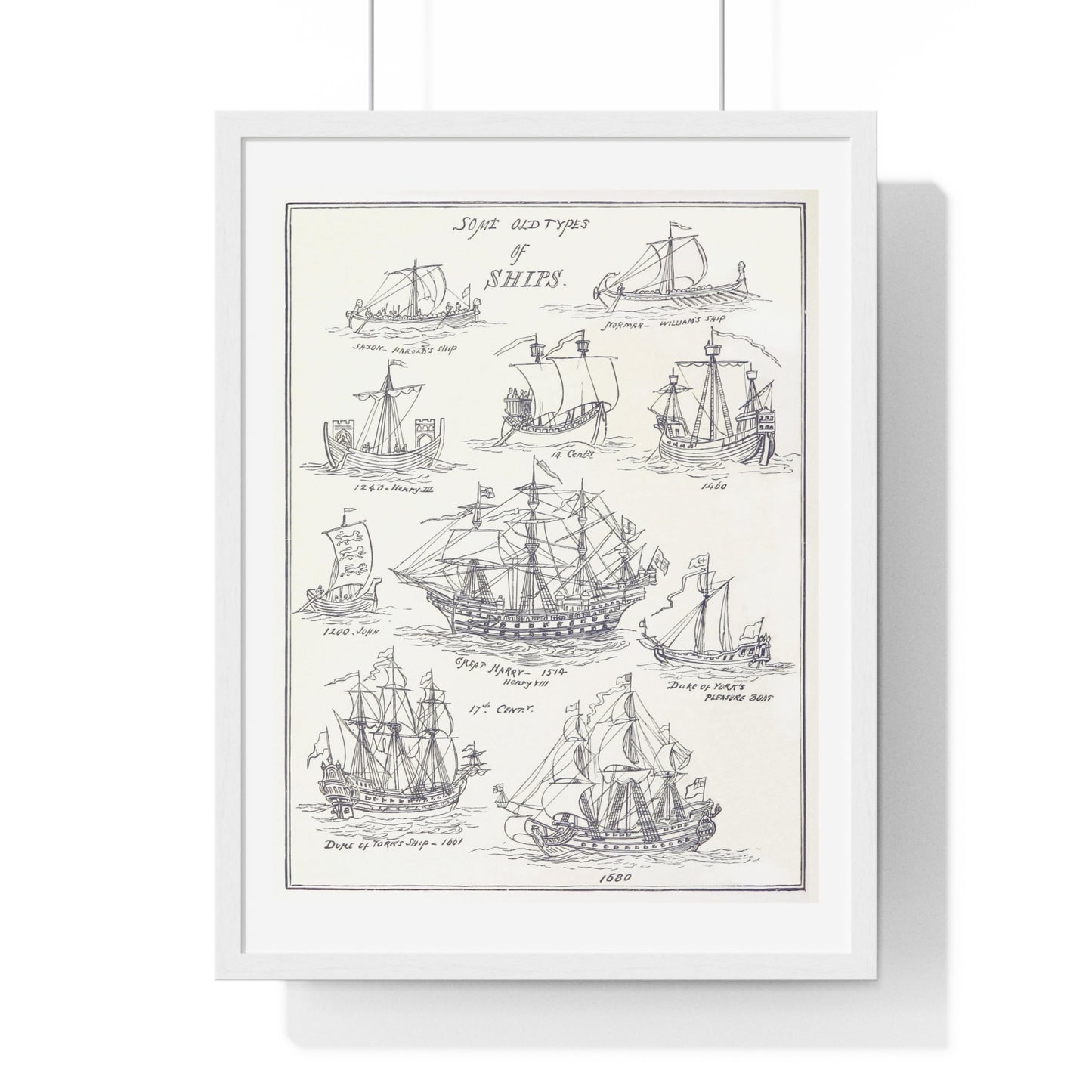 Types of Ships Drawn with Pen and Pencil (1882) by James Macaulay from the Original, Framed Art Print