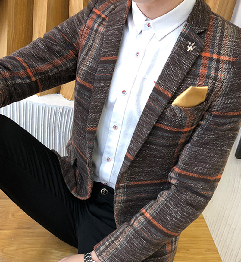 Vireous Men's Plaid Blazer Slim Fit Design