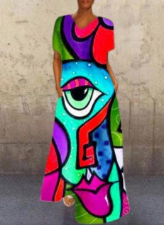 Art Portrait Printed, Art Lover V-Neck Stretch Dress, Plus SIzes