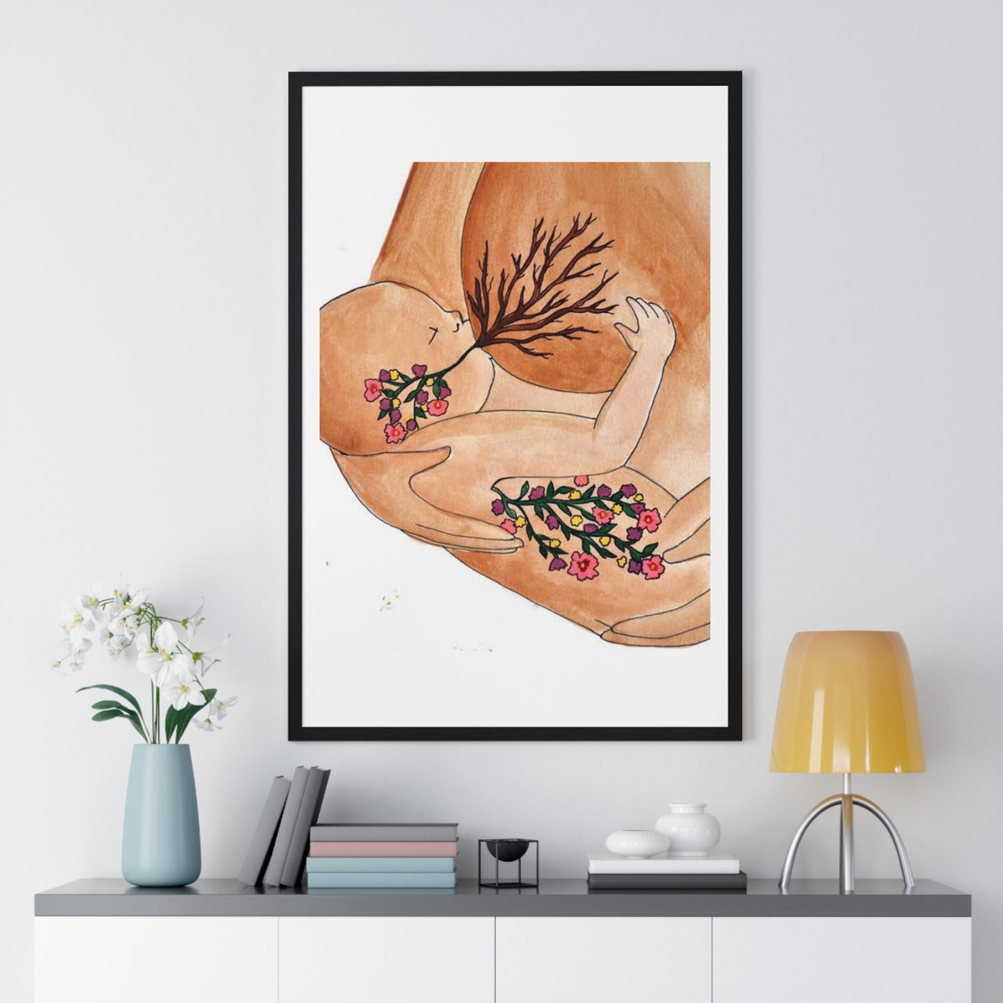 Mother and Baby, Abstract Art 'Designed by AI' Framed Print