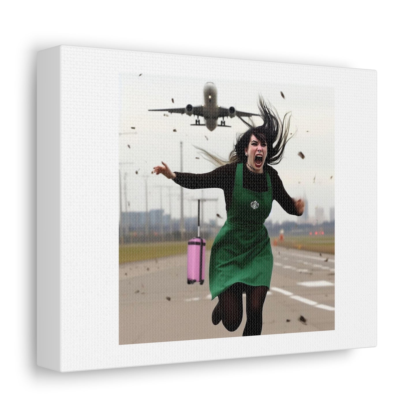 Starbucks Girl is Trying to Flee the Country' 'Designed by AI' Art Print on Canvas