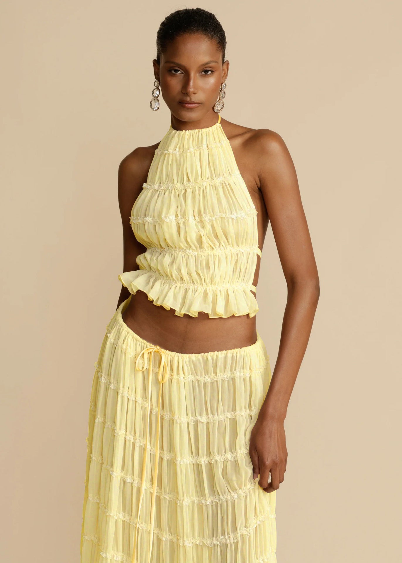 Vireous Two-Piece Ruffled Women's Summer Halter Dress