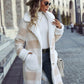 Vireous Single-Breasted Plush Beige & White Women's Long Coat