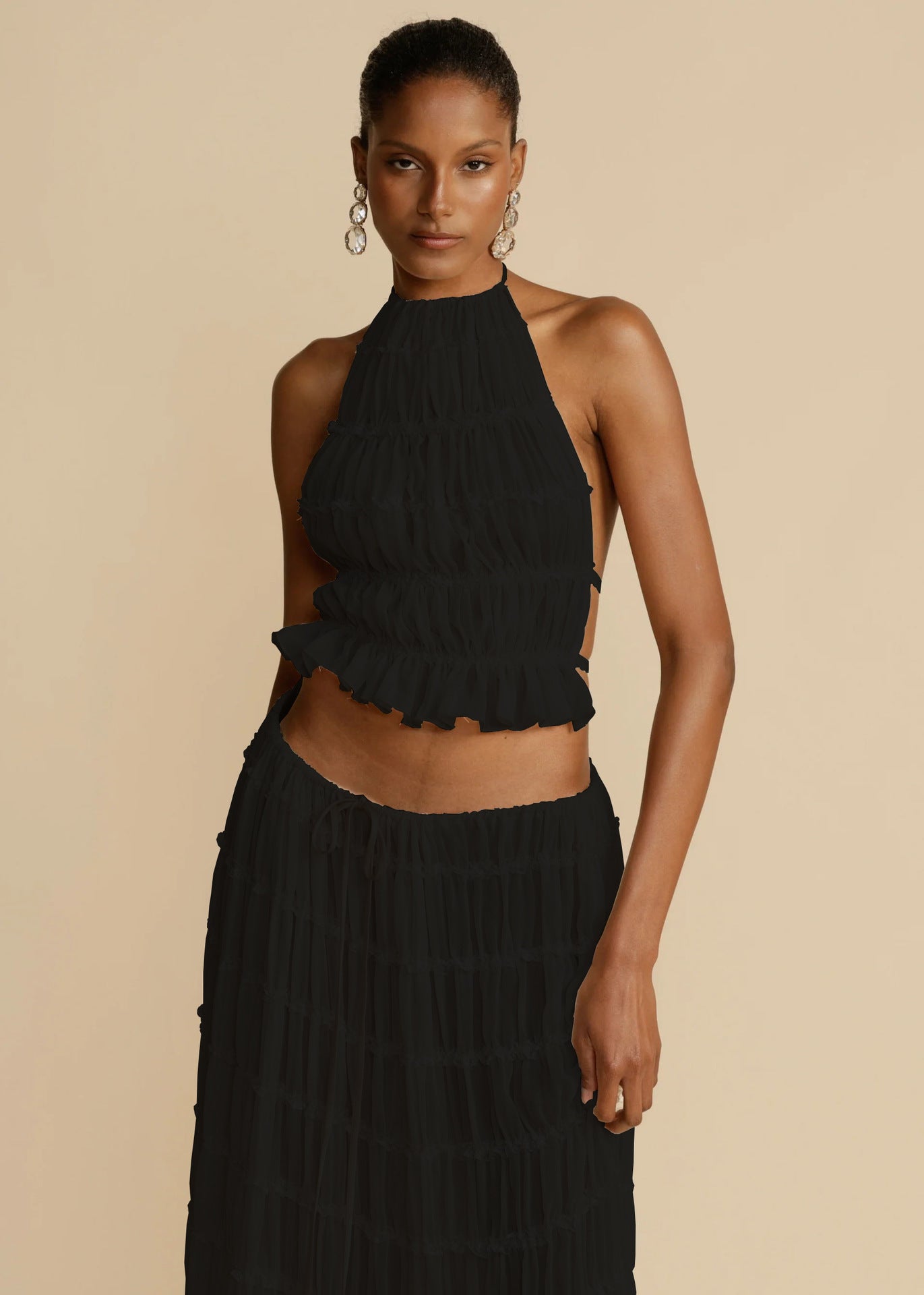 Vireous Two-Piece Ruffled Women's Summer Halter Dress