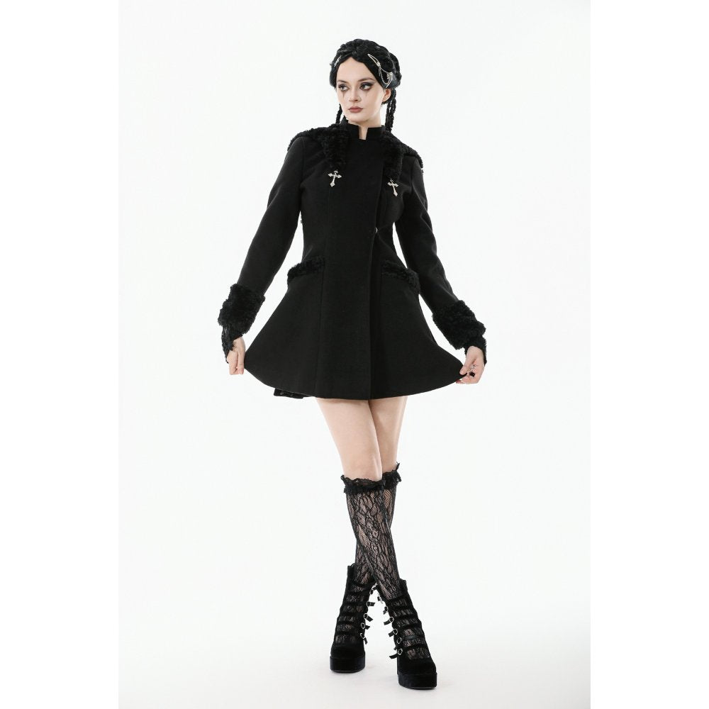 Dark in Love Cat-Ear Faux Fur-Trim Gothic Hooded Coat