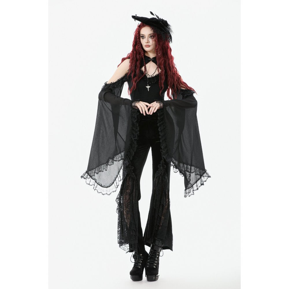 Dark in Love Erzebeth Velvet Lace Flare Trousers in Black