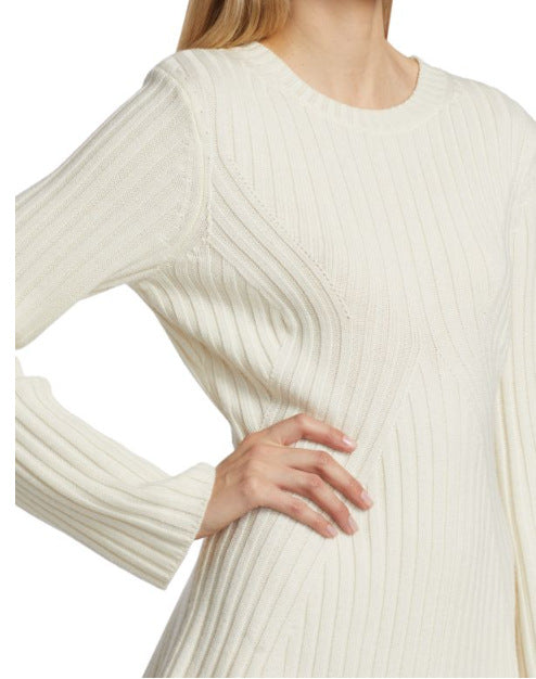 Vireous Textured Round-Neck Knitted Pullover Dress