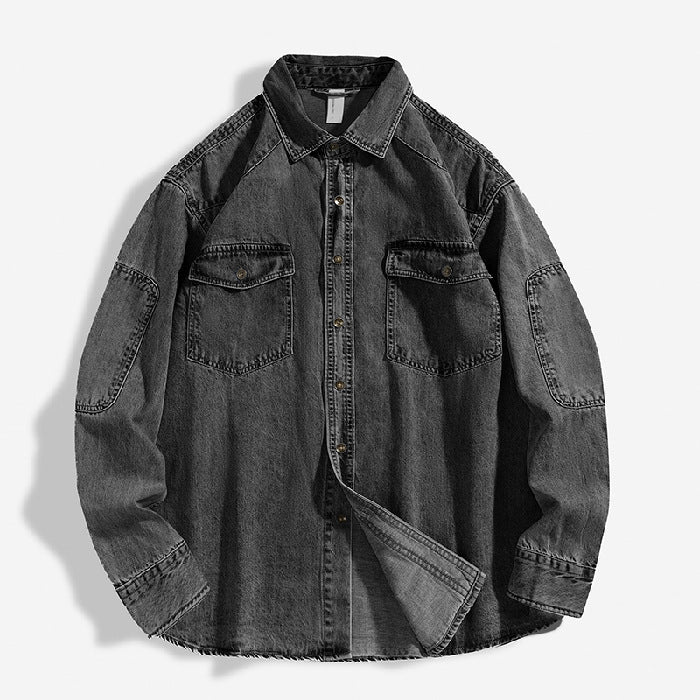 Washed Denim Shirt Coat Men's Loose Overshirt