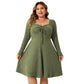 Vireous Plus Size Square Collar Dress