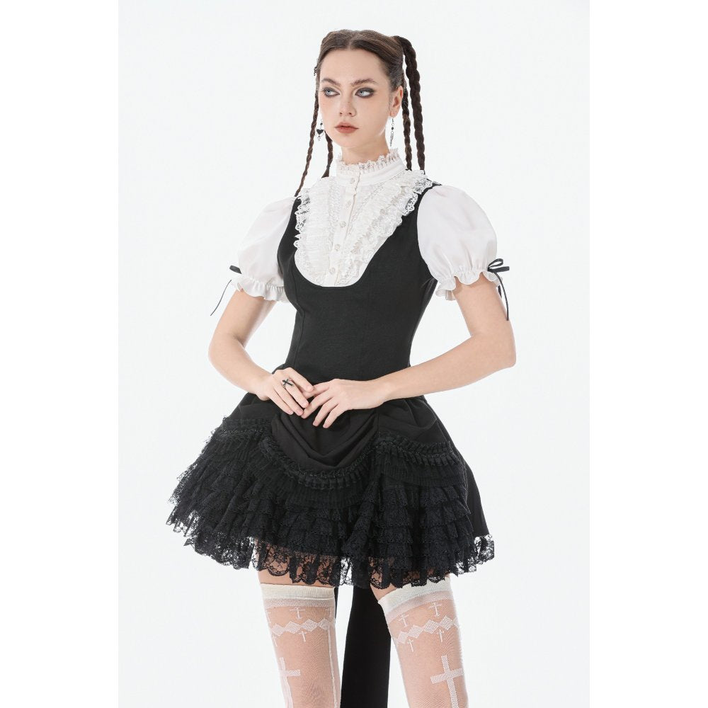 Dark in Love Court-Style Black and White Lace Blouse
