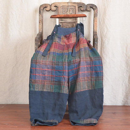 Women's Fashion Patchwork Linen Arty Suspender Pants