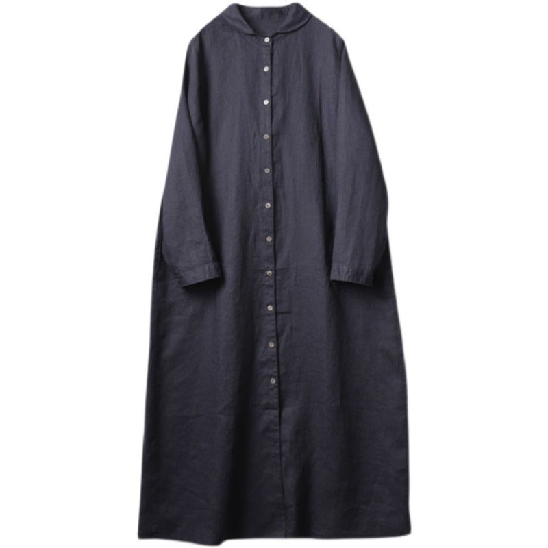 Shaker-Style Linen Dress Women's Mid-Length Loose Casual