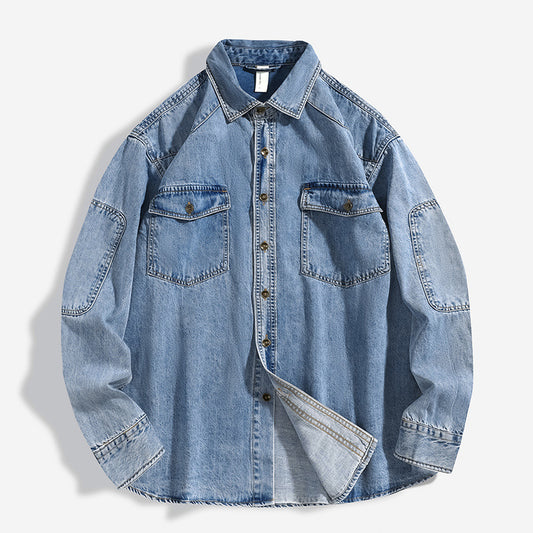 Washed Denim Shirt Coat Men's Loose Overshirt