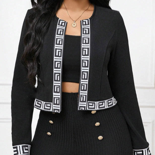 Vireous Open-Collar Embossed Long-Sleeve Suit Jacket