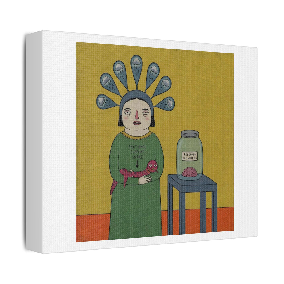 Reserved for Worries, Cartoon Art Print on Canvas