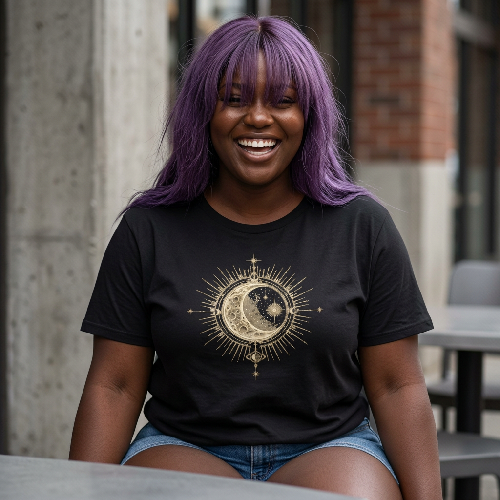 Dark Cross Goth Design Crescent Moon Unisex T-Shirt