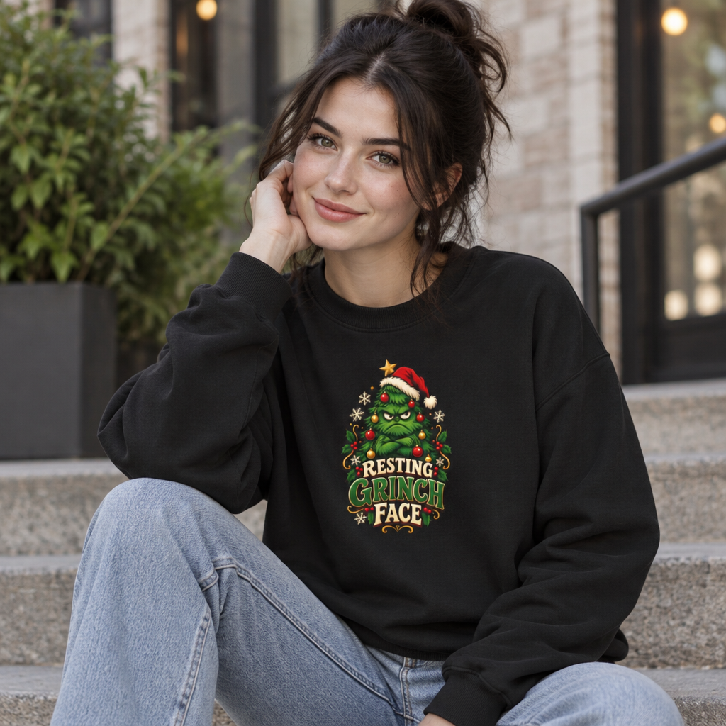 Funny Adult Christmas Jumpers: 'Resting Grinch Face' Christmas Crewneck