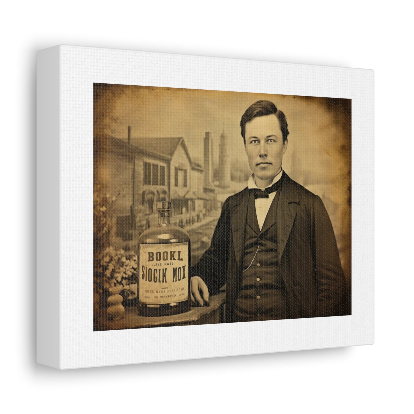 Elon Musk as a circa 1860 Medicine Salesman 'Designed by AI' Art Print on Canvas