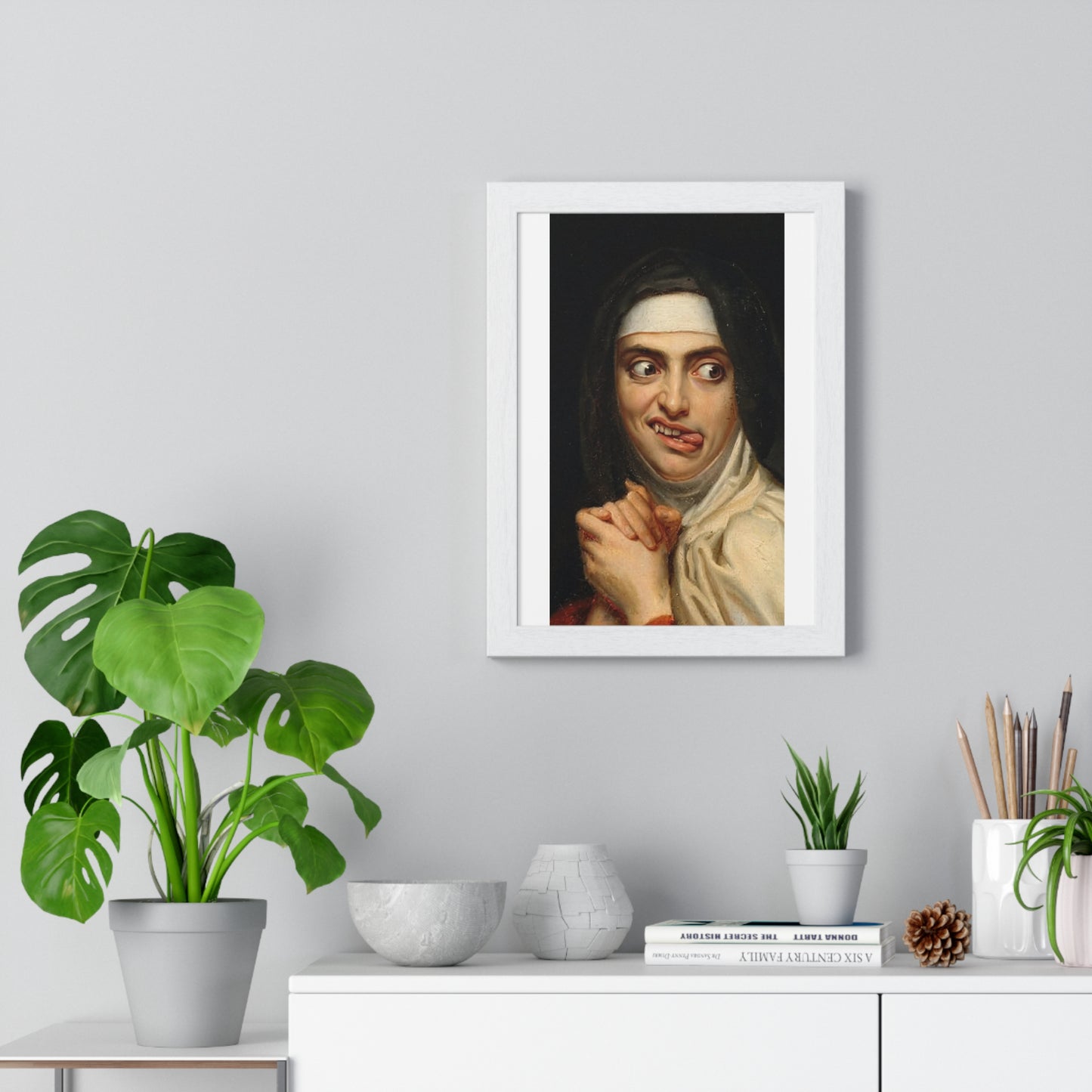 Crazy Nun, Surrealist Art, Large Decor Framed Print