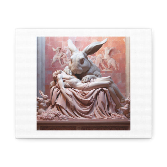 Flemish Giant Rabbit Carving Michelangelo's La Madonna della Pieta in Pink Marble 'Designed by AI' Art Print on Canvas