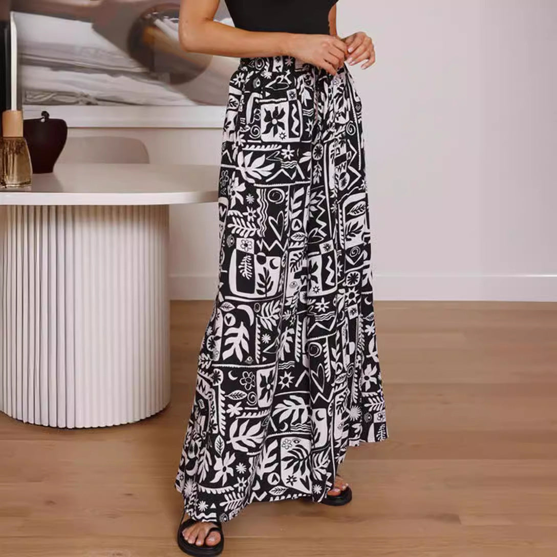 Women's Organic Print Comfortable Casual Wide-Leg Trousers