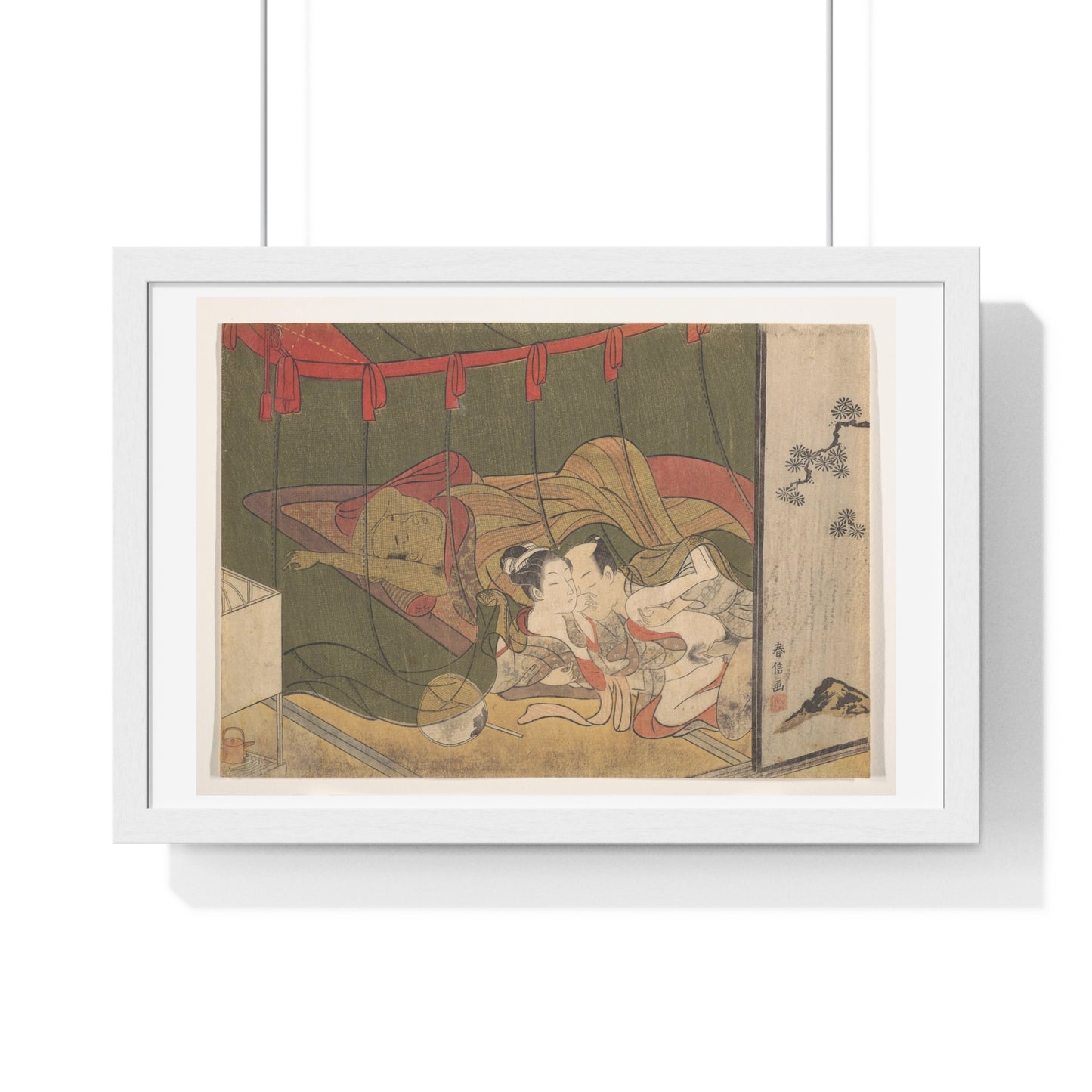 Lovers Beneath a Mosquito Net (18th Century) by Suzuki Harunobu, from the Original, Framed Print