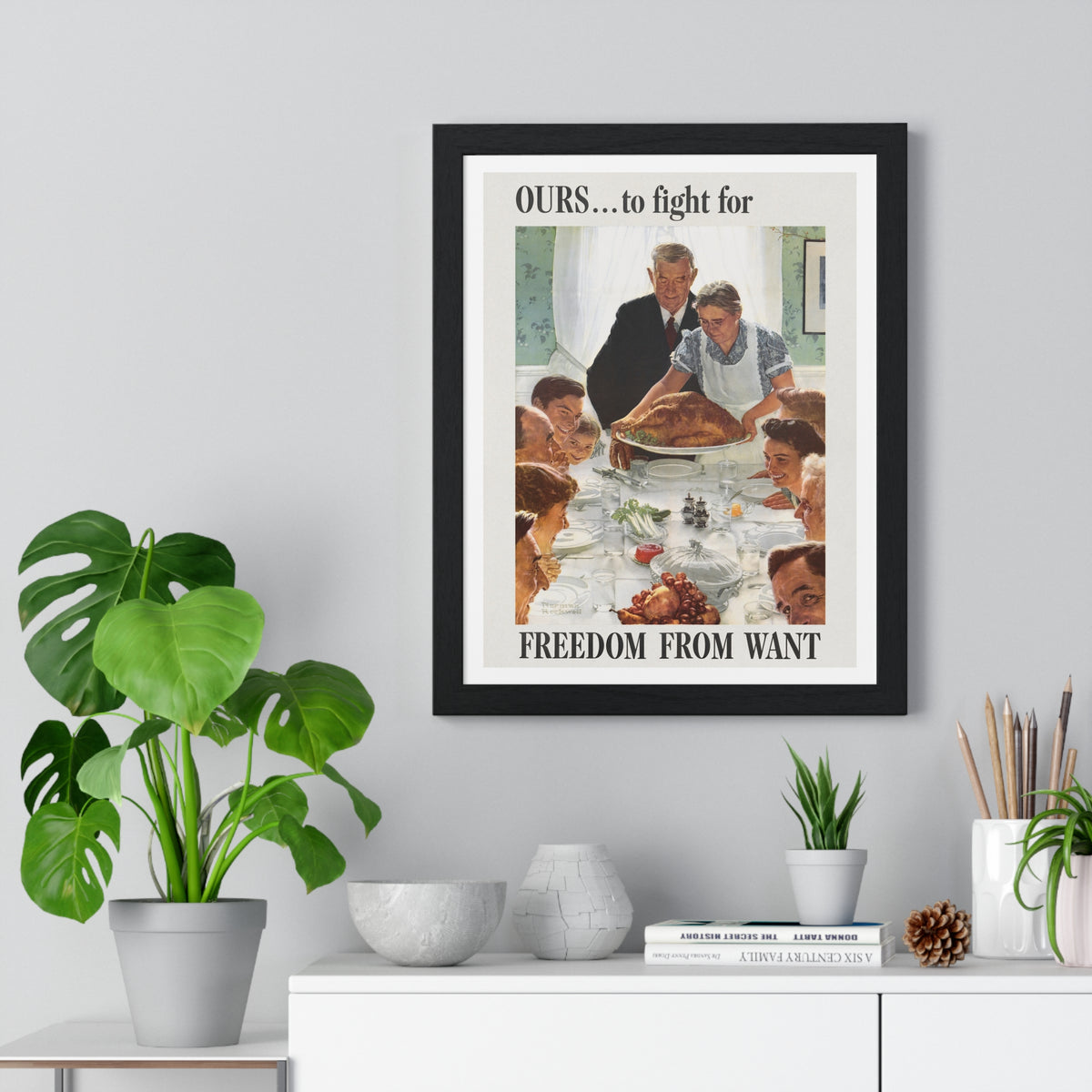 Ours to Fight For, Freedom From Want, Vintage Thanksgiving Illustration by Norman Rockwell, Framed Print