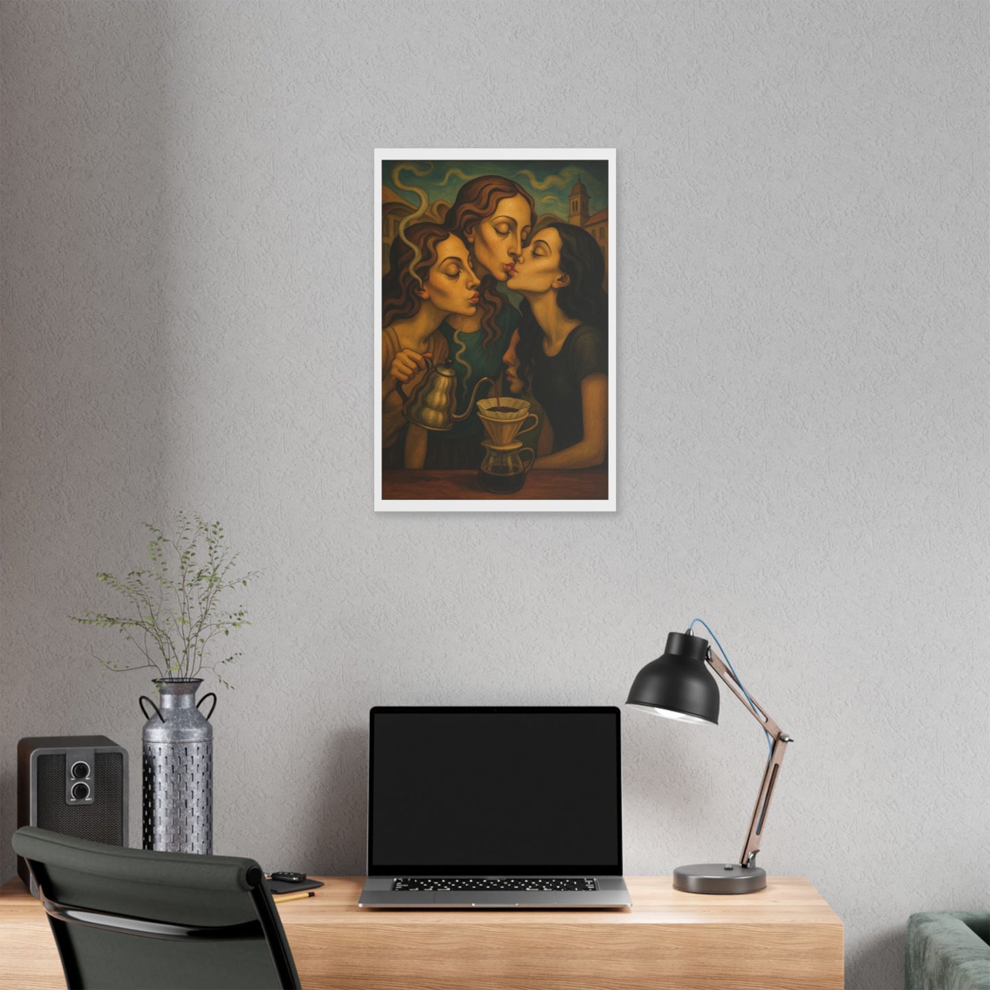 Morning Coffee 'Designed by AI' Satin Canvas Art Print