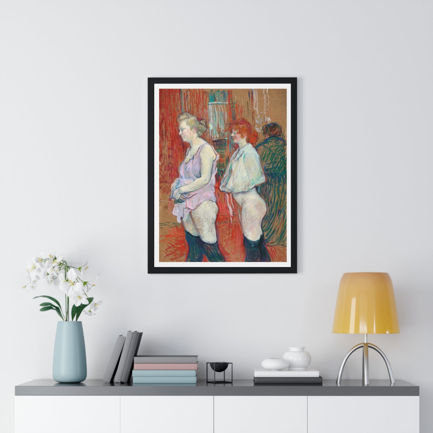 Rue des Moulins: The Medical Inspection (1894) by Henri Toulouse–Lautrec from the Original, Framed Art Print