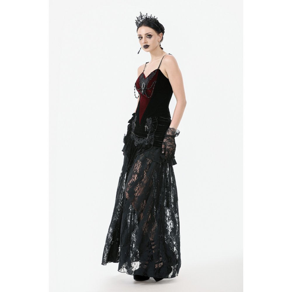 Dark in Love Morrigan Velvet and Lace Chain-Detail Bodysuit