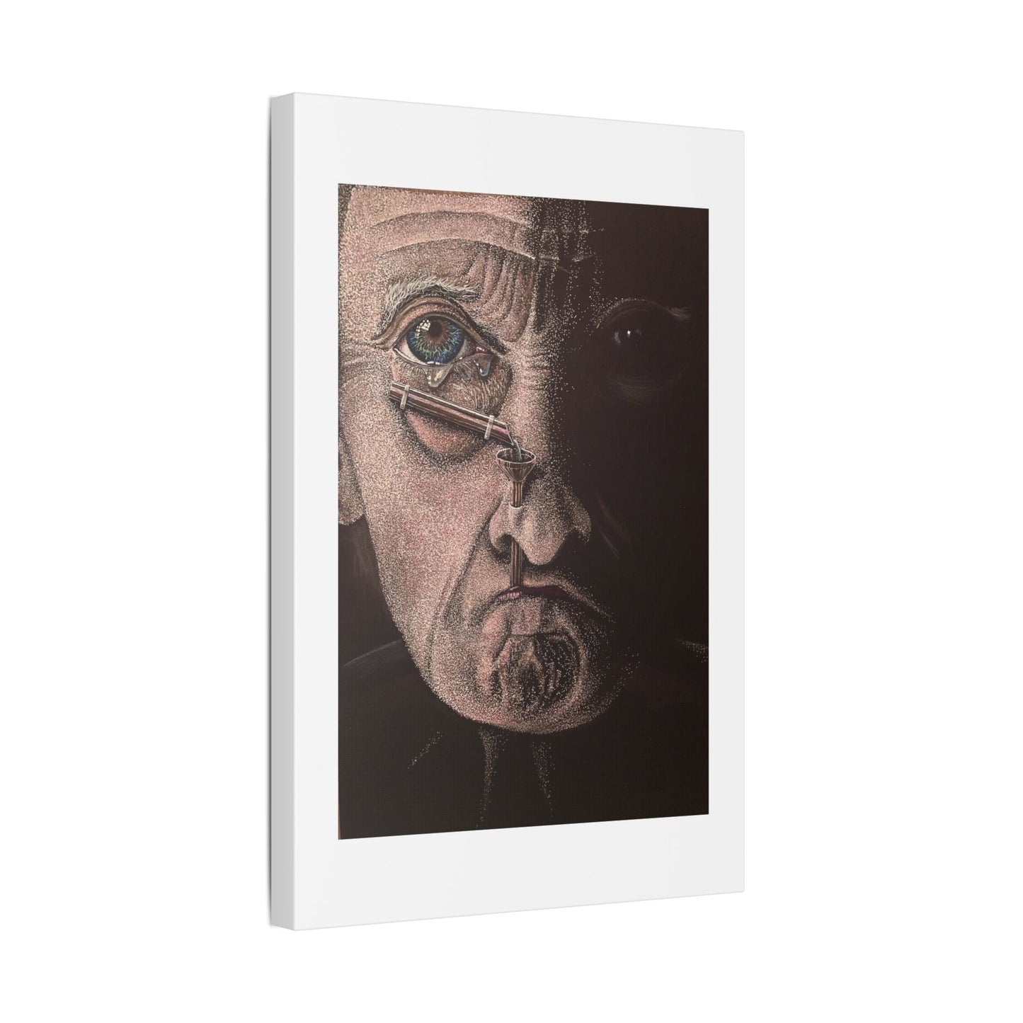 Tears, Surrealist Art, White Gel Pen and Pencils on Black Cardboard 'Designed by AI' Canvas Art Print