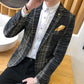 Vireous Men's Plaid Blazer Slim Fit Design