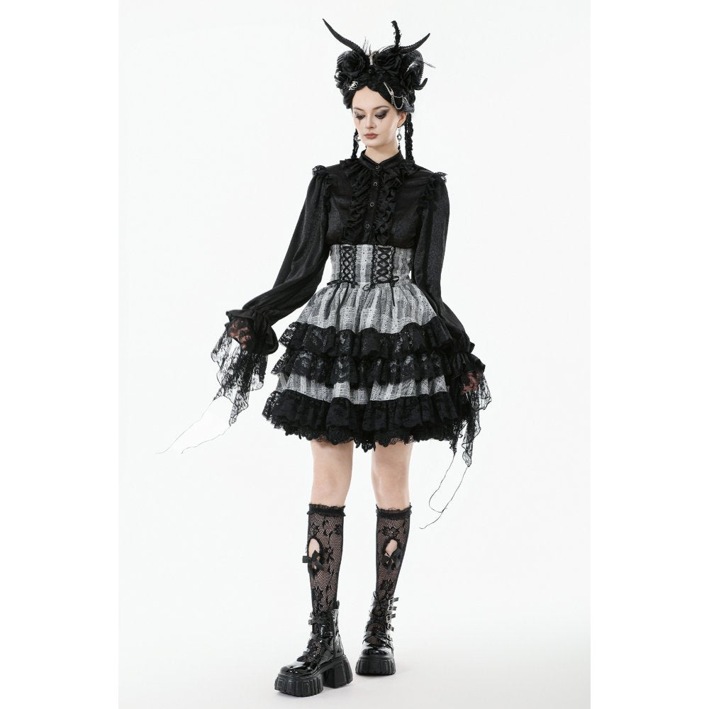 Dark in Love Hexa Layered Tartan Skirt in Black