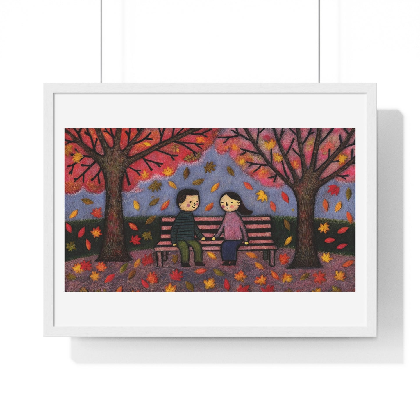 Couple on a Park Bench Fuzzy Felt Art II 'Designed by AI' Framed Print