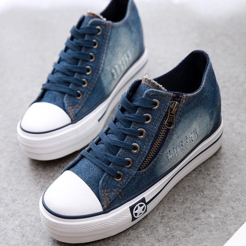 Converse-Style Women's Canvas Sneakers Thick-Sole Height-Increasing Denim Shoes