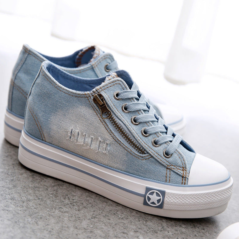 Converse-Style Women's Canvas Sneakers Thick-Sole Height-Increasing Denim Shoes