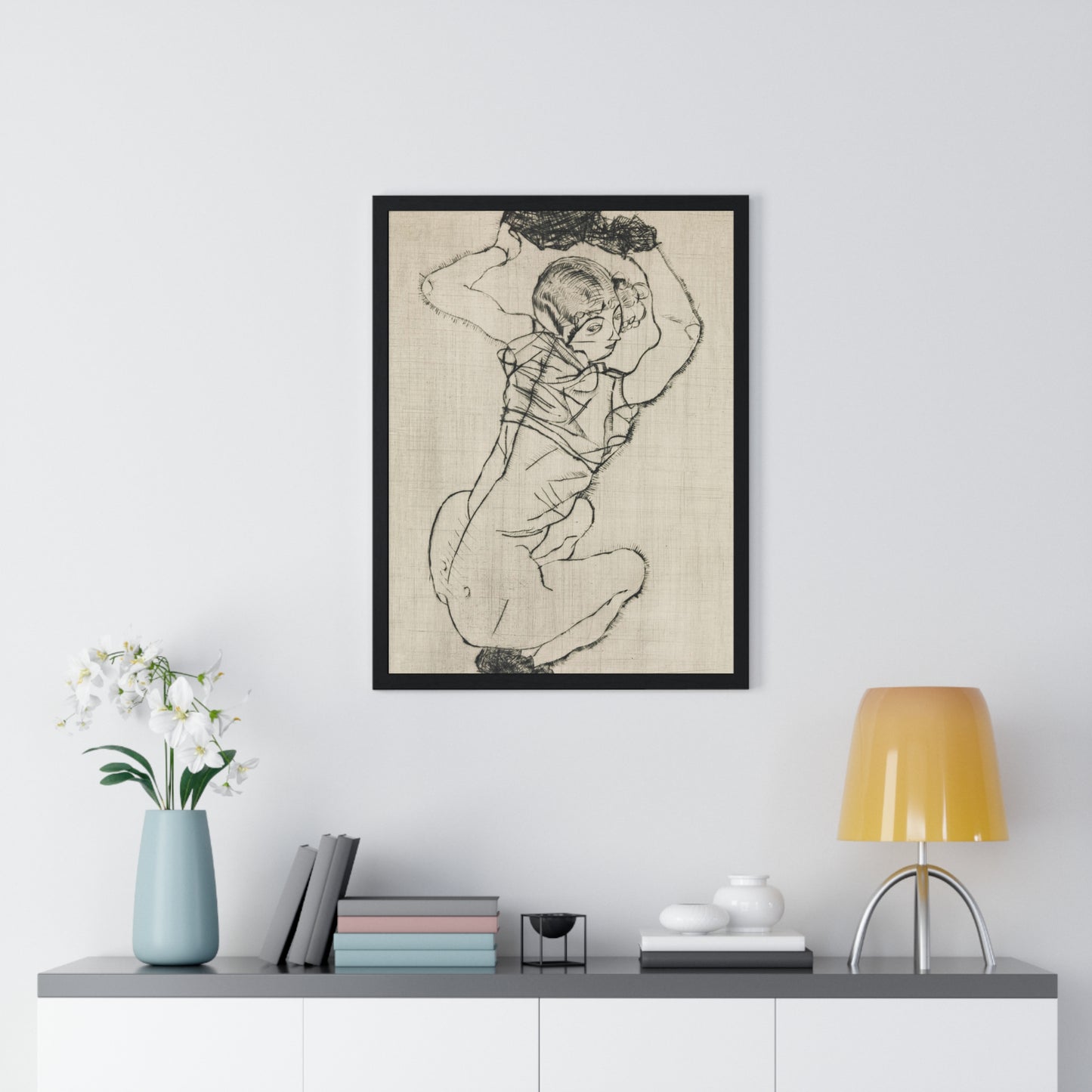 Squatting Woman (1914) by Egon Schiele from the Original, Framed Art Print