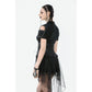 Dark in Love Draven Layered Mesh and Faux Leather Waist Cincher Skirt