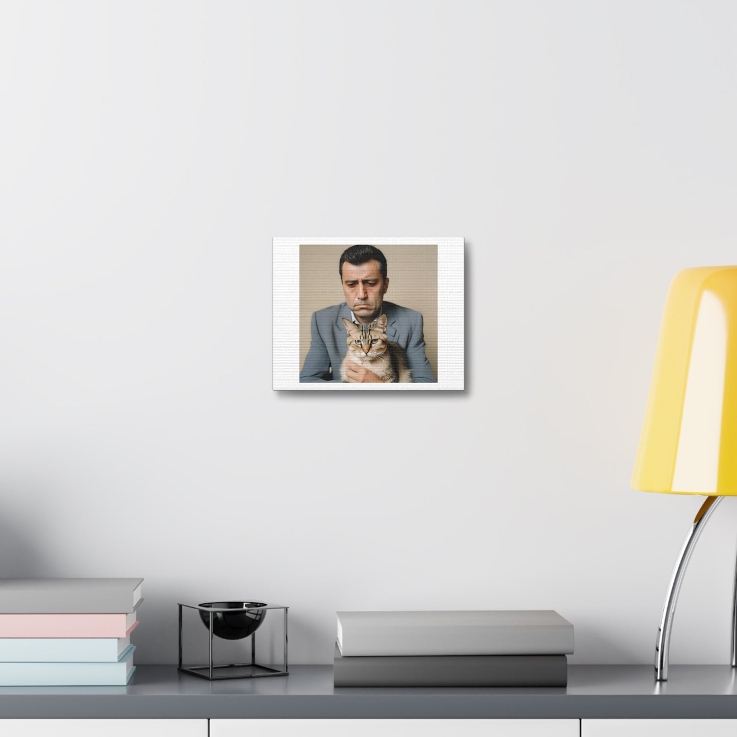 Portrait of a Cat with his Human 'Designed by AI' Art Print on Canvas