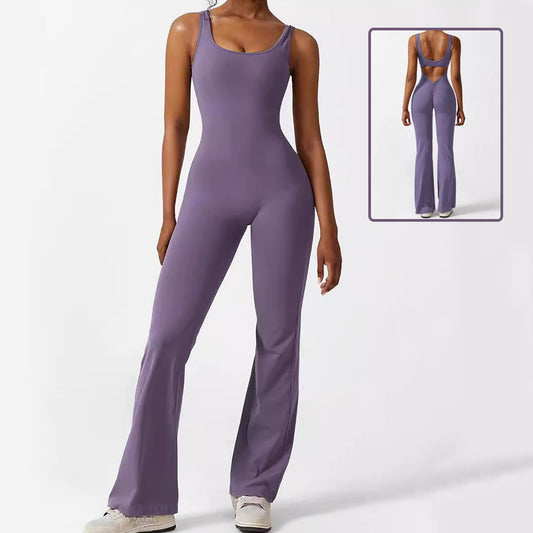 Women's Sleeveless Flare Jumpsuit, Fitness Yoga Suit