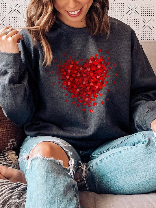 Women's Love Heart Design Casual Round Neck Loose Sweater