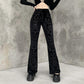 Vireous Women's Black Suede Embossed Casual Trousers