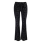 Vireous Women's Black Suede Embossed Casual Trousers