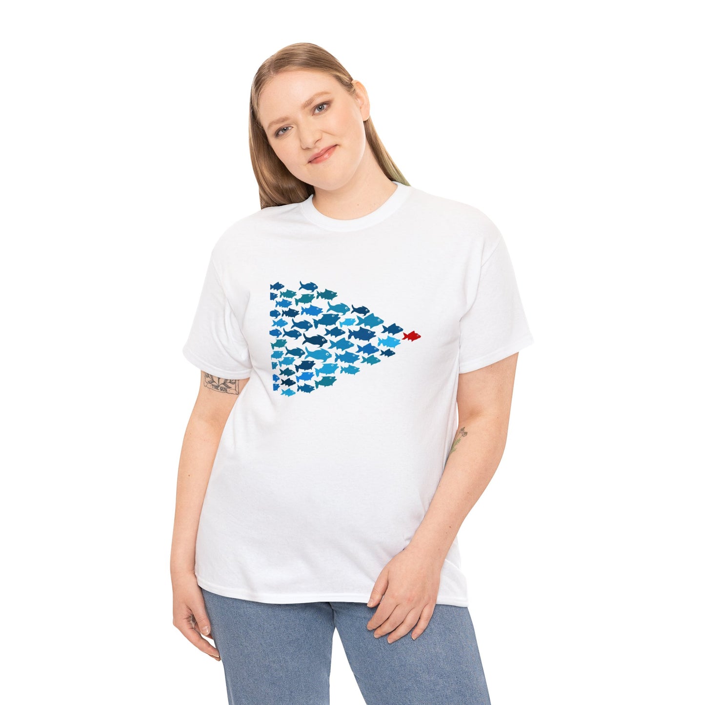 Fishes Leadership Design Cotton T-Shirt