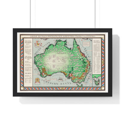 Vintage Map of Australia (1930) by MacDonald Gill, from the Original, Framed Art Print