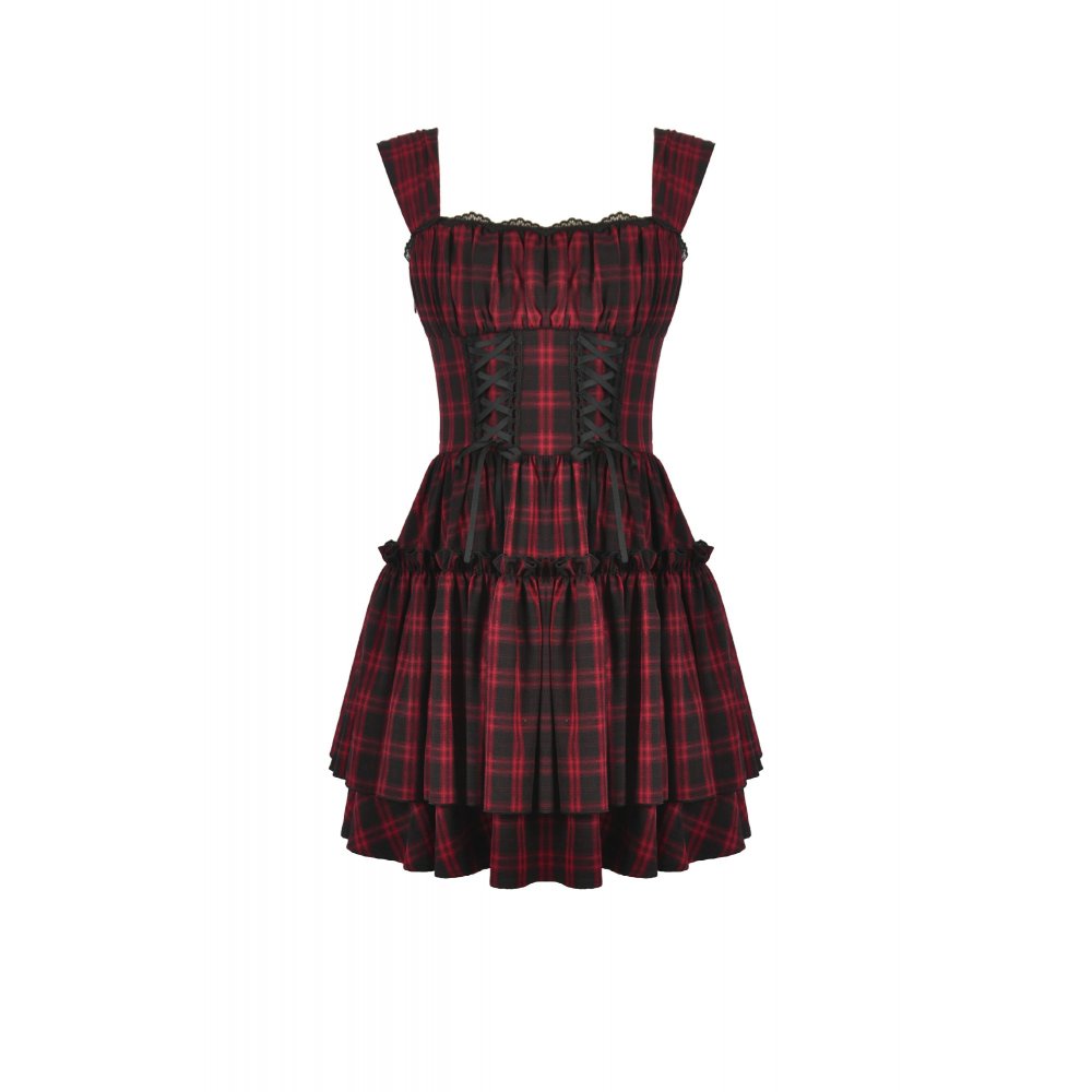 Dark in Love Morrigan Tartan Lace-Up Dress in Black