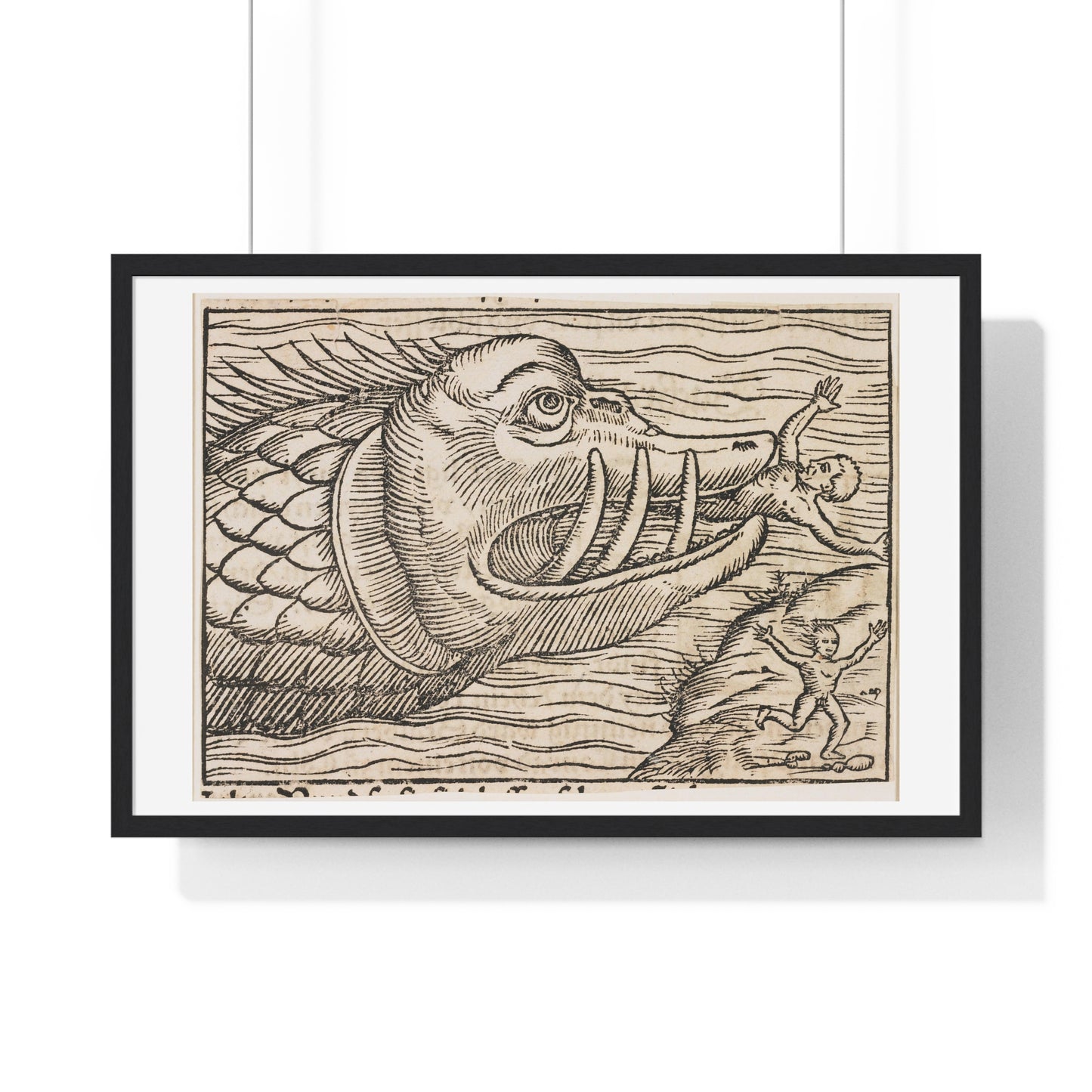 Jonah and the Whale 16th Century Print from the Original, Framed Art Print