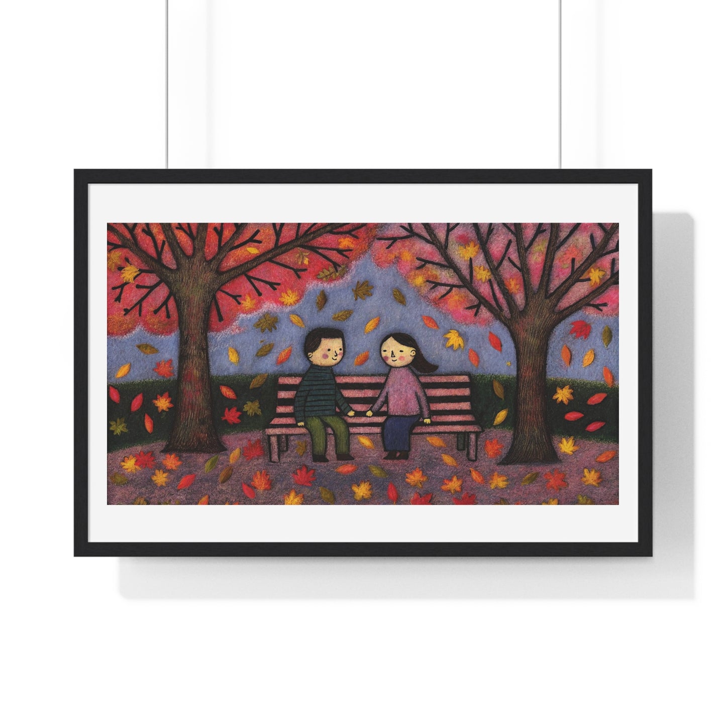 Couple on a Park Bench Fuzzy Felt Art II 'Designed by AI' Framed Print