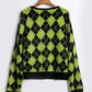 Vireous Avocado Green Diamond Knit Cardigan